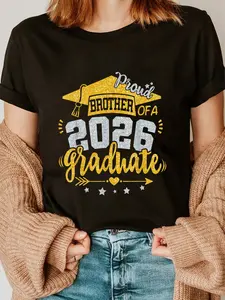 100% Cotton Unisex Proud Brother Of A 2026 Graduate Grad Senior Graduation T-Shirt Graphic Printed Casual Round Neck T shirt