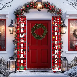 Christmas Decorations Outdoor, Merry Christmas Porch Banner, Buffalo Plaid Christmas Door Decoration, New Year Hanging Welcome Signs for Wall Front Door Yard Xmas Holiday Party Decor GROPKNIO