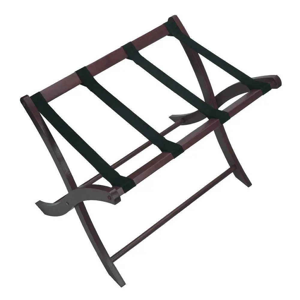 Traditional Dark Espresso Solid Wood Folding Luggage Rack, Sturdy Straps Included, for Suitcases (Home Organizer Storage Holder)