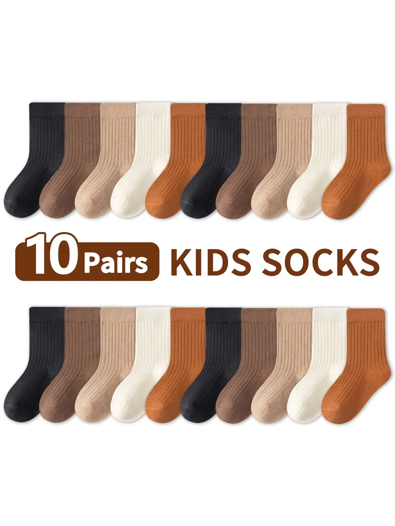 10 Pairs Children Socks Pure Color Basic Boys Girls Toddler Cute Versatile Mid-Calf Socks, Suitable for Daily Casual Life, School Socks, Youth Socks