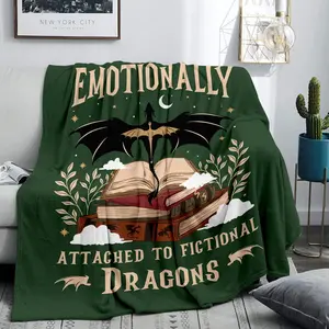 Fantasy Literature Dragon Theme Deep Velvet Decorative Blanket, Gold Foil Craft High Weight Classic Flannel Blanket