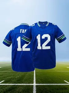 Men's Name And Number Embroidered American Football Jersey, Seattle Blue V-Neck Rugby Jersey, Short Sleeved T-Shirt, Embroidery Jersey, Ideal for Party, Game, Training, Competition, Sports Top