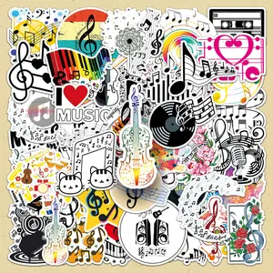 Music Note Pattern Sticker, 50pcs/set Colorful Self Adhesive Decor Paper, Decor Sticker for Gift Greeting Card & Water Bottle & Laptop, Sticker Packs