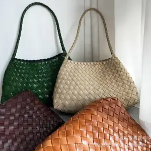 In Stock Rakuten Hot-Selling Women's Genuine Leather Woven Shoulder Bag Fashionable and Unique Top Layer Cowhide Basket Handbag(Sheet)