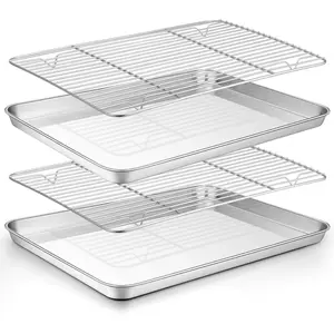 Baking Sheet with Rack Set (2 Pans + 2 Racks), 16 x 12 x 1 Inch, Stainless Steel Baking Pan Cookie Sheet with Cooling Rack for baking, Non  & , Easy Clean & Dishwasher Safe