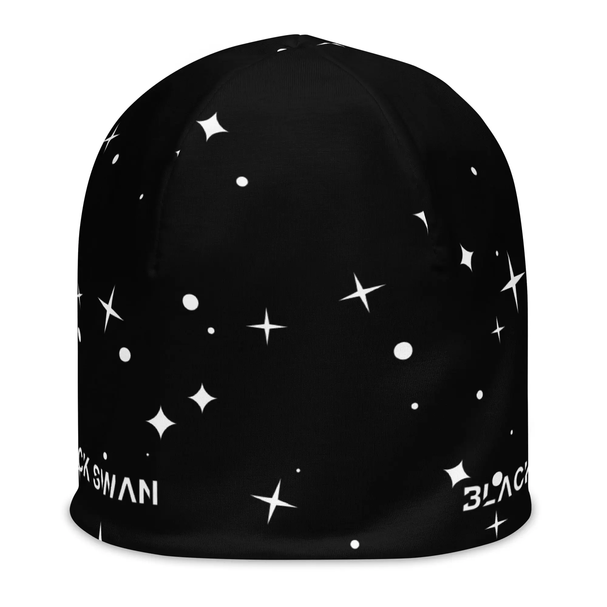 Black Double-Layered Beanie with White Stripes and Logo, Ideal for Cold Weather Wear