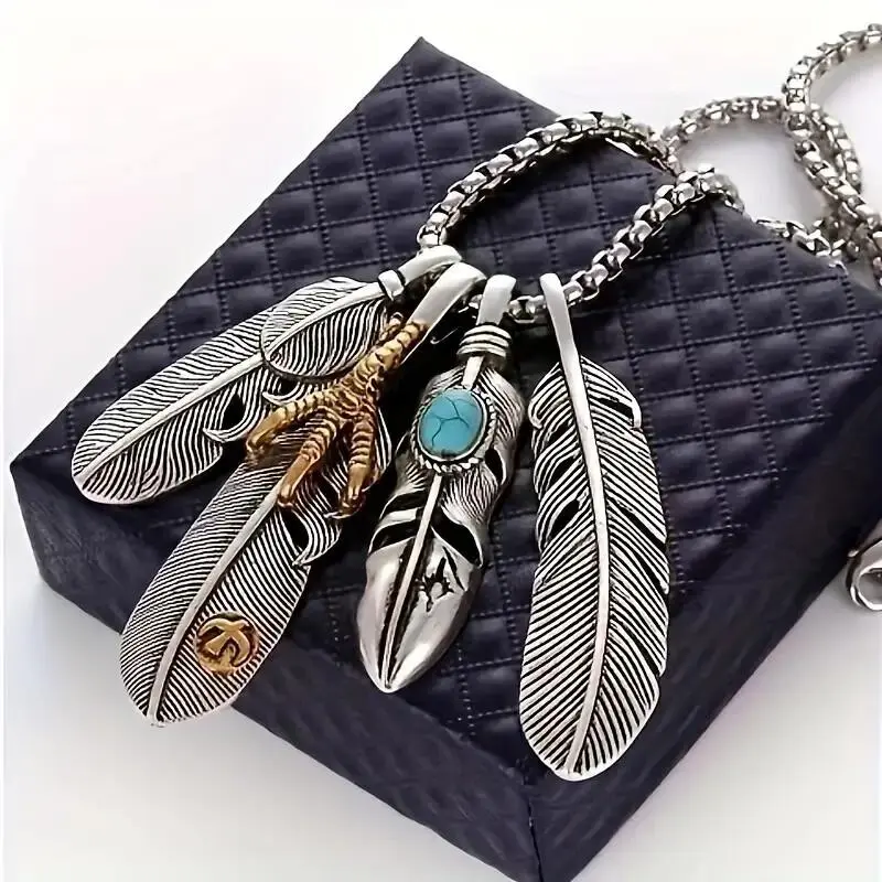 Boho 925 Sterling Silver Eagle Hawk Falcon Feather Claw Fashion Pendant Necklace