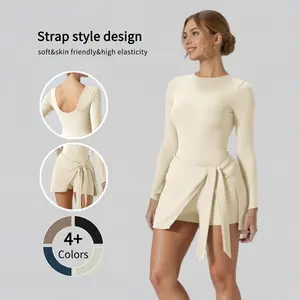 Women's Solid Color High Neck Tennis Dress with Built-in Shorts Nylon Spandex Material for Running and Fitness Machine Washable Soft Skin Friendly High Elasticity