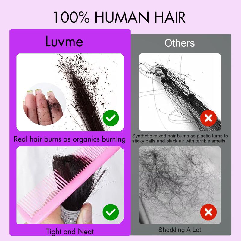 LUVME 100% Virgin Human Hair Extensions Seamless & Invisible Edge Straight, Body Wave, Kinky Curly, Yaki Straight, Messy Burmese Curl Clip-In