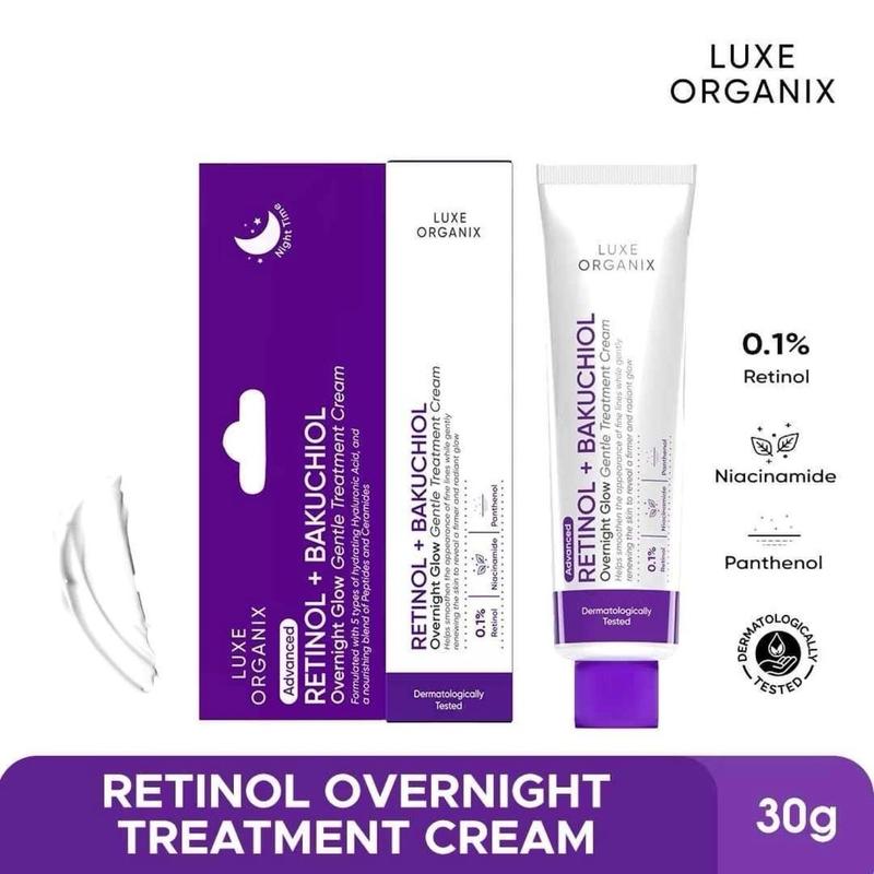 Luxe Organix PH Retinol+ Bakuchiol Overnight Glow Gentle Treatment Cream 30g Skin Repair