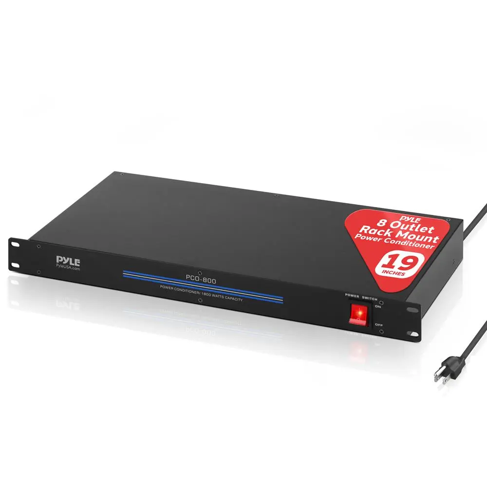 Pyle 1U Rack Mountable Power Conditioner - 8-Outlet, 1800W, 120V/60Hz, 15A Surge Protection, 18.9'' x 7.28'' x 1.73'' Black Electrical Accessory