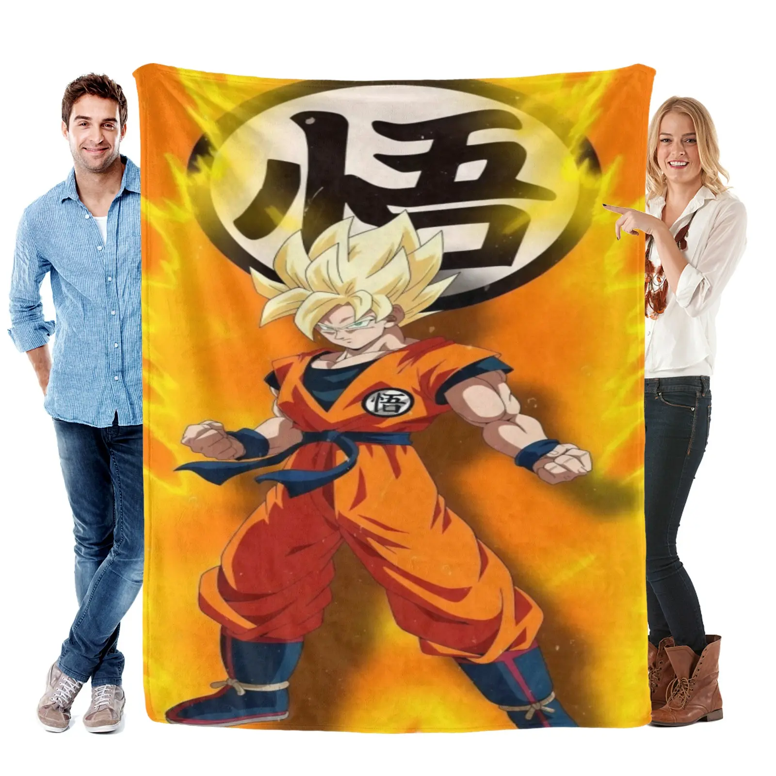 Dragon Ball Z Full Body Super Saiyan Orange Gi Blanket,Dragon Ball Merch Goku Blanket,Stylish Dragon Ball Z Gifts For Teen Bedroom