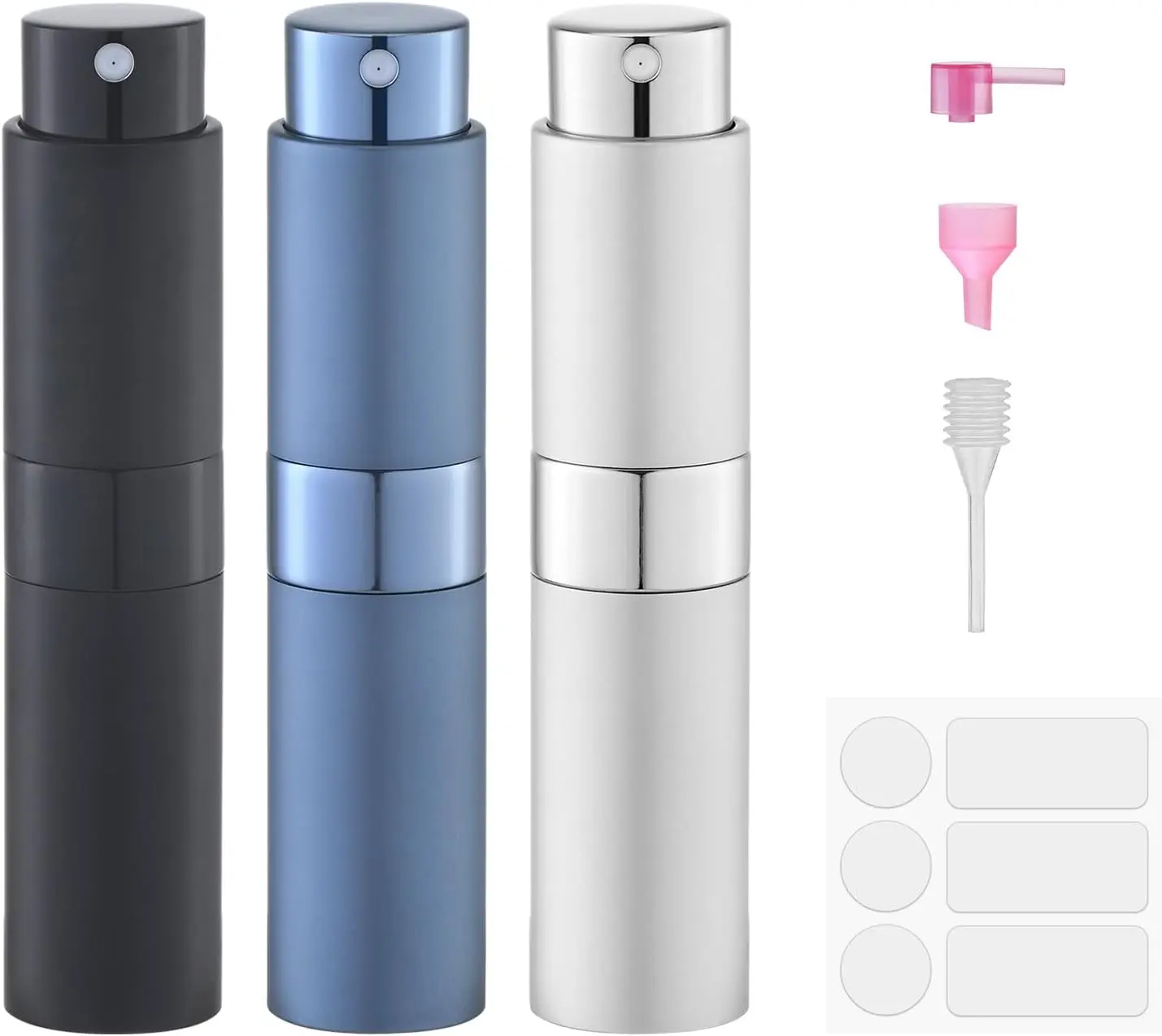 8ml Travel Perfume Bottle Refillable, Atomizer Sprayer for Cologne 3PCS | Twist up spray for fragrance, leak proof, mini size, empty, portable, refill small decanter, for men & women, TSA Blue