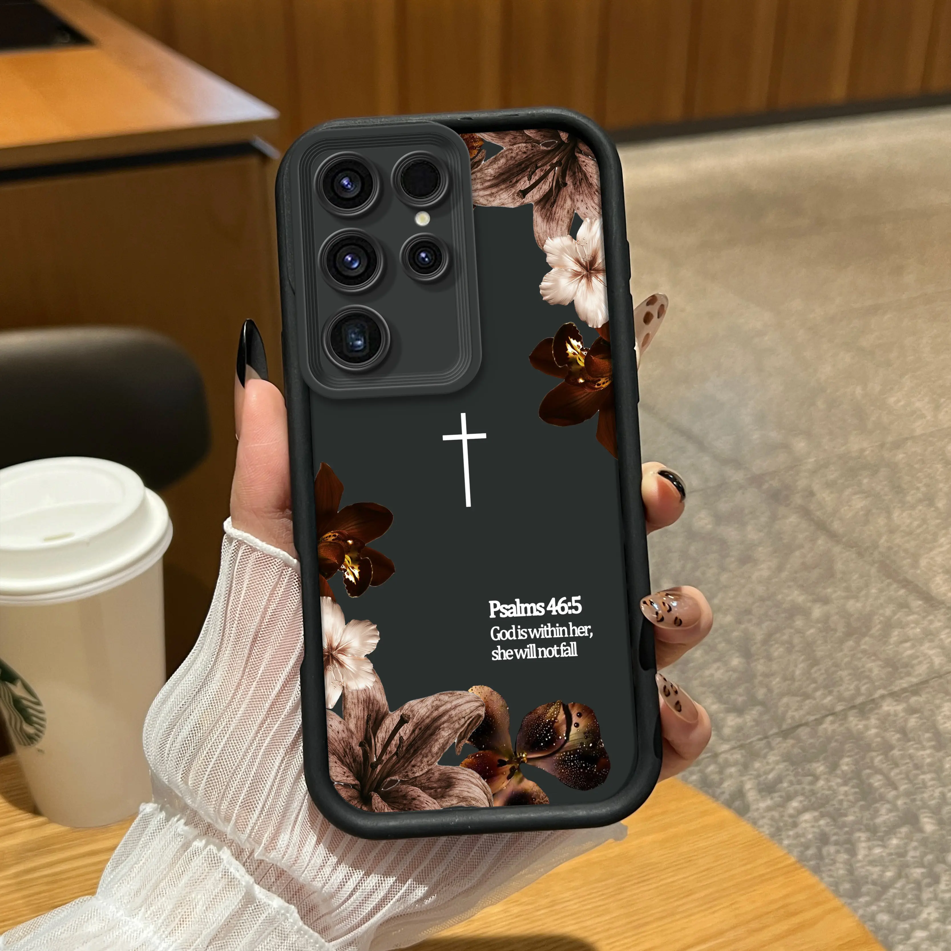 Vintage Floral Aesthetics Phone Shell Christian Psalms 46:5 Cross for Samsung Galaxy S25 S24 S23 S22 A71 A56 A55 A54 A53 A52 iPhone 17Pro Max Air 16 15Plus 14 13 12 11 XR XS Finish Anti Drop Bumper Religious Birthday Gift For Her .NN127