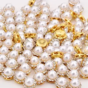 50pcs Sunflower Drill Round Pearl Hand Sewing Button, DIY Clothing Decoration Handbags Hat Decoration