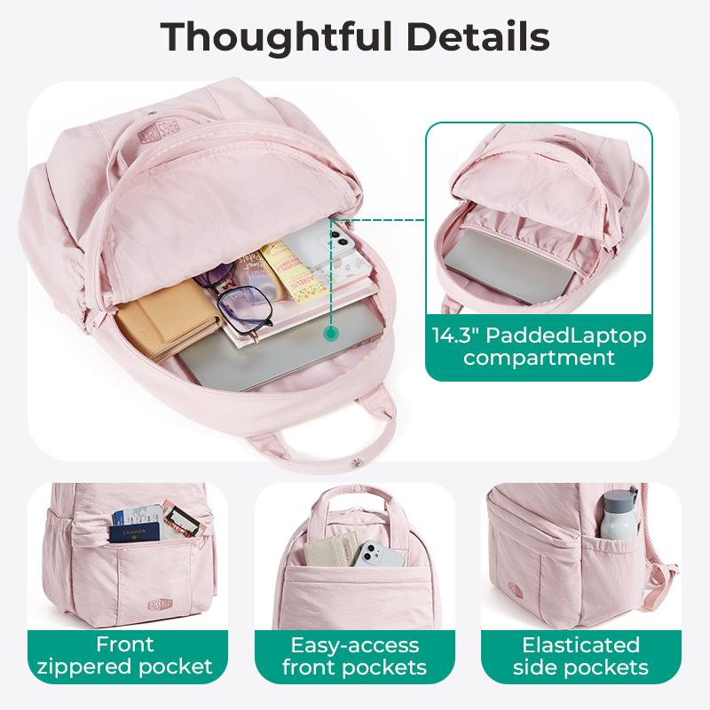 【NEW IN】BAGSMART Chic 15.8L Waterproof Casual College Backpack Fits 14.3" Laptop & 40 oz Water Bottle Lightweight 0.84lbs Travel Backpack for Adults TikTokShopHolidayHaul