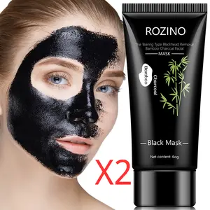 Rozino bamboo charcoal blackhead mud mask, soft texture, use once weekly, helps achieve clear skin, travel-friendly tube, 60 g black tube × 2 Skin Care Products Cleansing Clay Mask