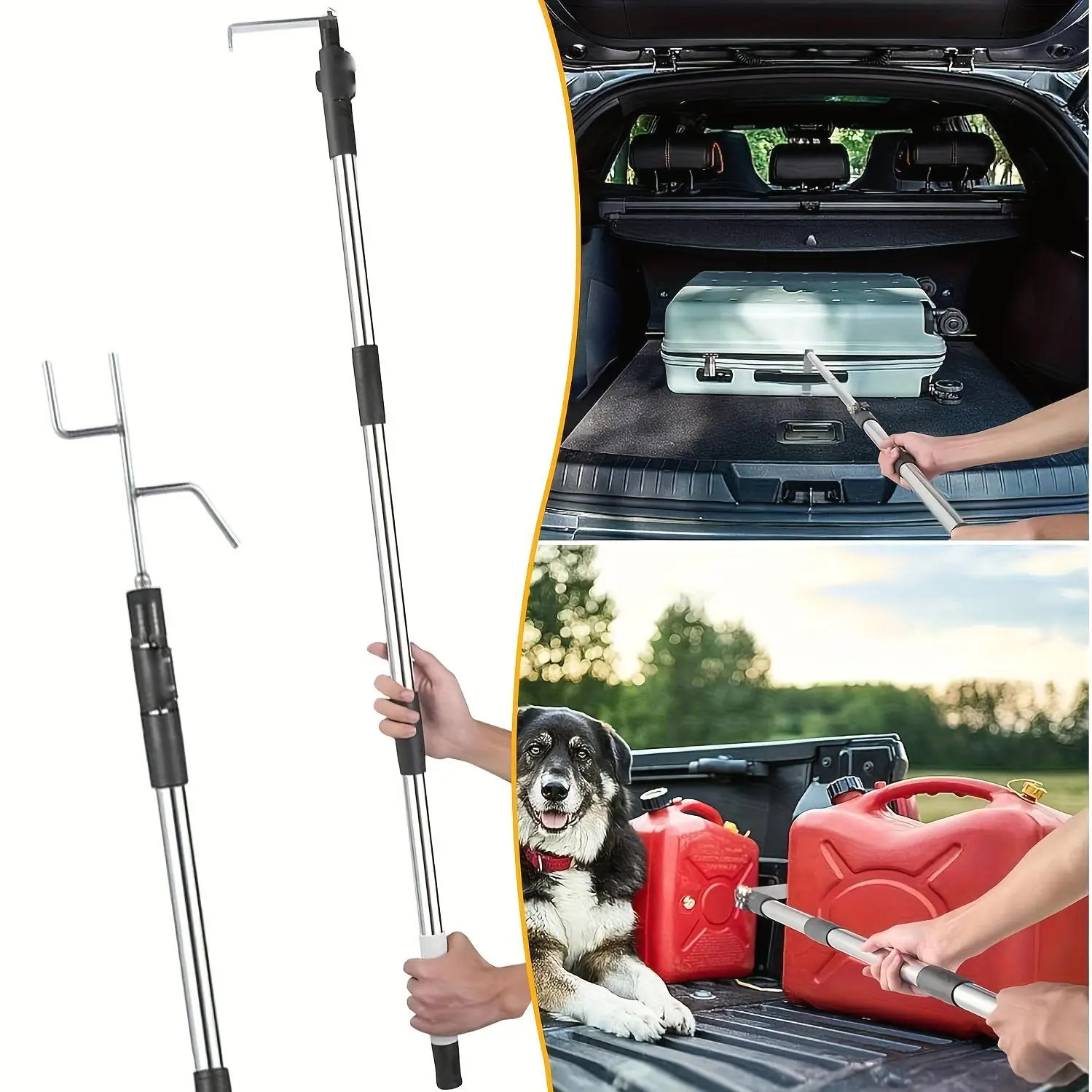 59'' Stainless Steel Telescoping Truck Cargo Grabber with Extendable Pole, Adjustable Length for Loading/Unloading in Trucks, Warehouses & Construction Sites – Compatible with Pickup Trucks, Vans, and Trailers – Easy Storage & Transport Warehouse Eq