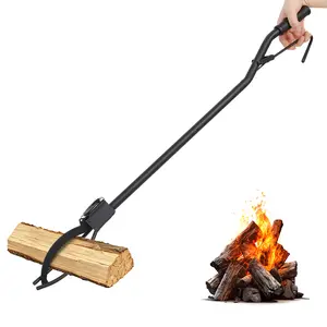 36-Inch Heavy Duty All-Steel Fire Log Grabber, 3-Prong Spring Handle with Non-Slip Rubber Grip for Campfire, Fireplace, Outdoor Use