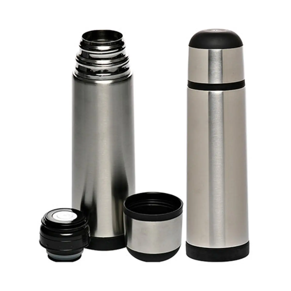 Natico Originals 60-2019 Portable 25 oz Stainless Steel Vacuum Flask with Black Band and Secure Lid