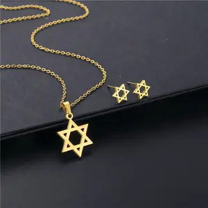 YILUOCD David Star Necklace Earrings Set Classic Jewish Star of David Pendant Stainless Steel Jewelry Sets for Women