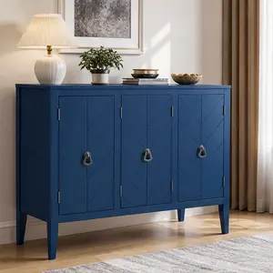 ARCH Adjustable Shelf Storage Sideboard with 3 Retro Metal Handles and 4 Pinewood Legs, MDF Navy Blue Cabinet for Entryway, Living Room, Dining Room, Study Room, 15.7W x 37D x 31.5H in, Navy Blue Color Options, MDF Material, Product Weight: 50.50 lb