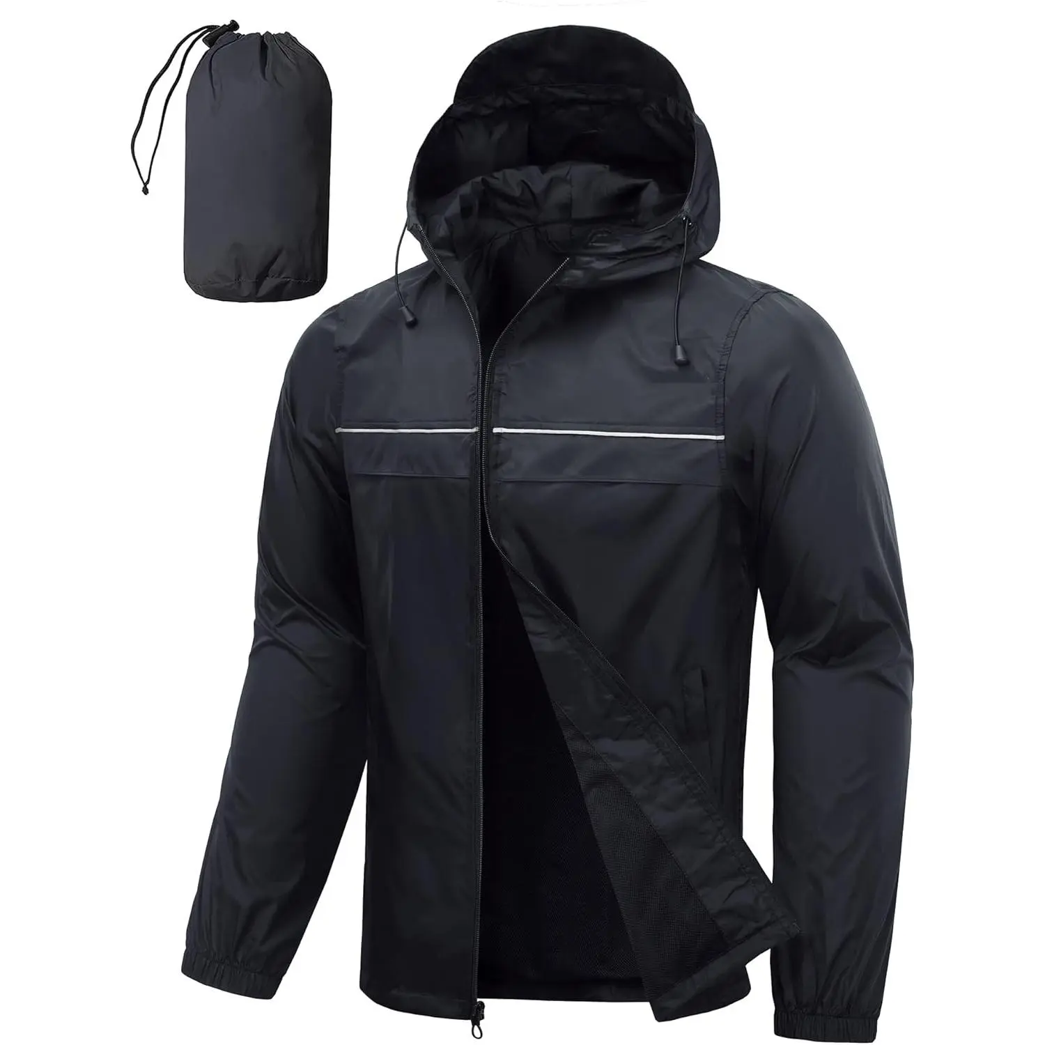 Mens Rain Jacket & Coats Packable Lightweight Waterproof Windbreaker Hooded for Golf Cycling Hiking