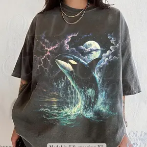 Vintage Orca Midnight Comfort Colors T-Shirt, Retro 90s Ocean Wildlife Lightning Graphic Tee U0J