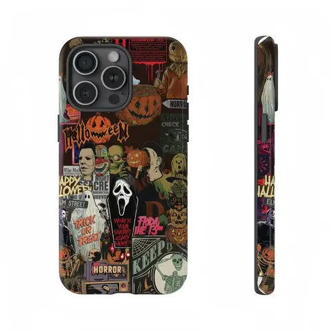 Halloween Horror Retro Cellphone Case - Glossy Finish, Dual-Layer Polycarbonate-TPU Shell, Heavy-Duty Shock-Cushioned Protection, Lightweight, MagSafe Compatible Handheld Device Accessory for iPhone 16/15/14/13/12/11/X/8/7, Samsung, Google Pixel