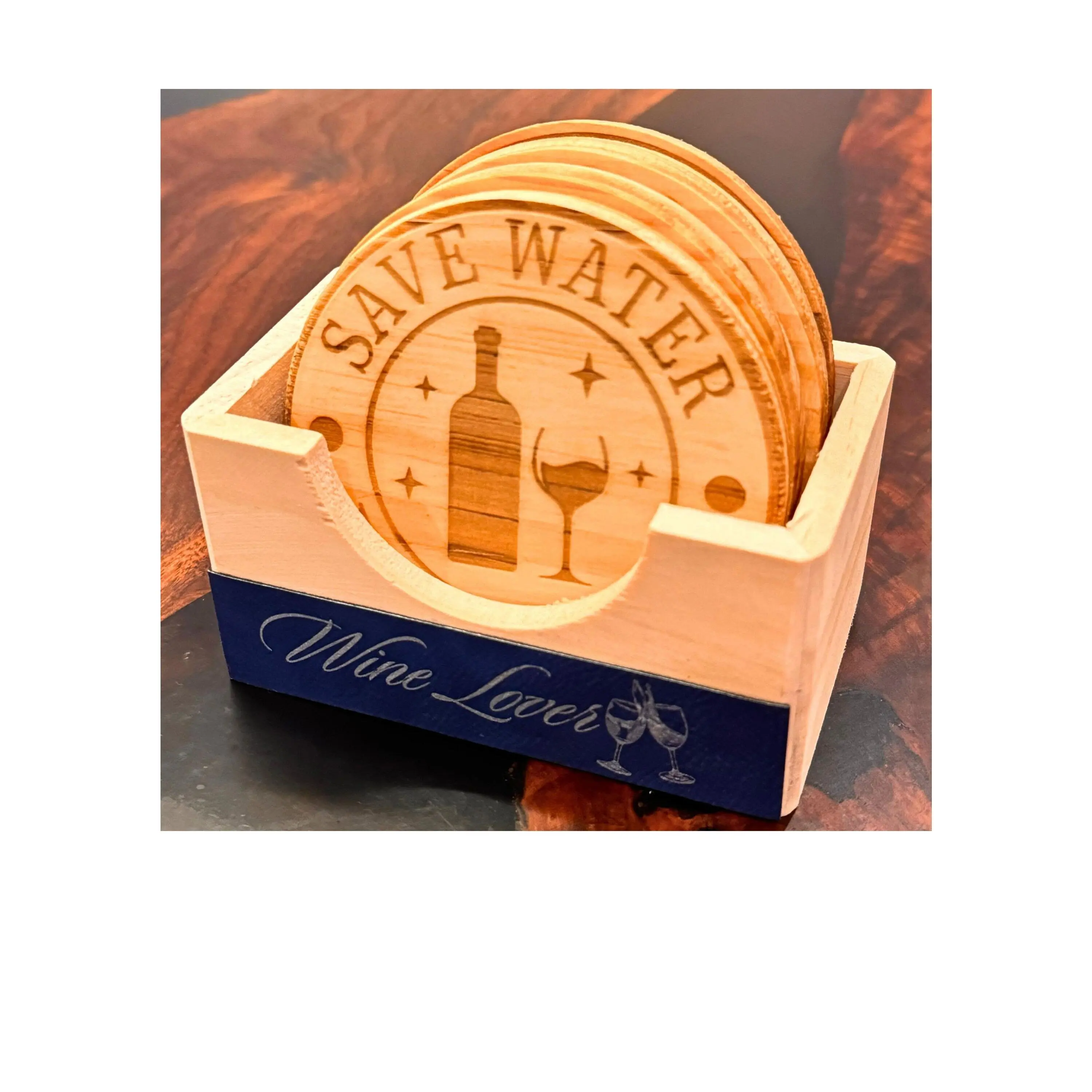 Wine Wood Coasters (Ideal Gift for Wine Drinkers)
