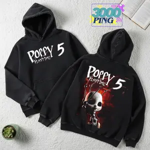Poppy Playtime 5 Vintage Wash Hoodie, Gamer Graphic T-Shirt, Retro Acid Wash Sweatshirt, Tank Top, Mystery Toy Factory Art, Sci-Fi Robotic Doll Aesthetic Fan Gift, Unisex Streetwear Cotton Apparel
