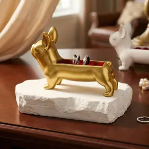 Cute Dog Shape Jewelry Organizer, Hand-Painted Resin Desktop Decor, Perfect for Weddings & Holidays, Ideal Gift for Jewelry Lovers