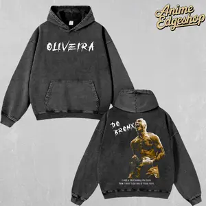 Oliveira Do Bronx Washed Hoodie & T-Shirt | Heavyweight Vintage Streetwear, Retro MMA Graphic Tee, Motivational Quote Design Gift for Fitness & Hiphop Fans Menswear Thick Tops