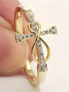1 PC Fashion Cubic Zirconia Cross Ring Wedding Rings Elegant Fashion Rings For Women For Wedding Engagement Anniversary Party Jewelry Valentine's Day Gift