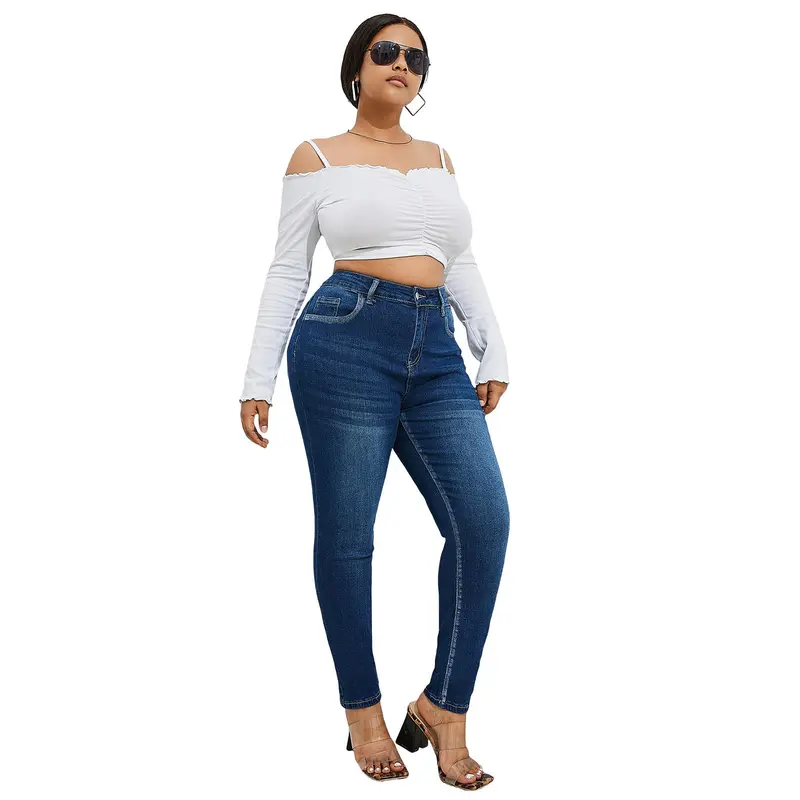 Women's Plus Size Stretchy Skinny Jeans, Ripped Distressed Denim, Basic Style Ankle-Length Denim Pants