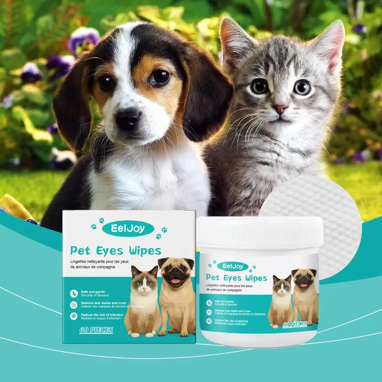 60Pcs Pet Ear and Eye Wet Wipes for Gentle Cleaning, Comfortable Tear Stain Care for Dogs and Cats, Essential Pet Grooming Supplies