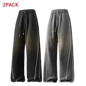 2PACK Men's Soft Gradient Striped Wide Leg Pants, Casual Drawstring Baggy Trousers, Perfect for Street, Gym, Daily & Lounge Wear