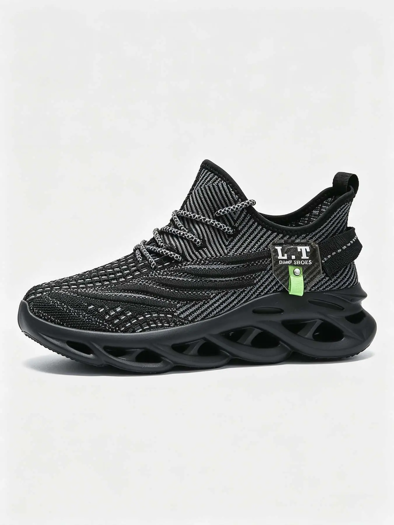 Men's Casual Sports Shoes, Breathable Knit Running Shoes, Sporty Running Shoes, Trendy Running Shoes, Running Trainers, Outdoor Fashion Sneakers, Jogging Shoes, Striped Textile Upper, Eva Sole, All Seasons