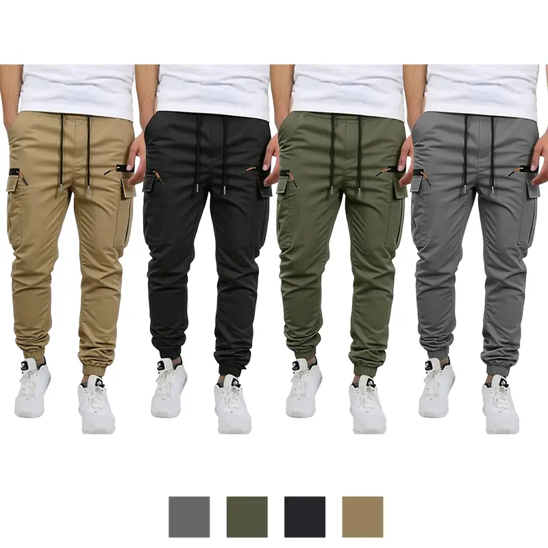 Clean Gent 4-pack men’s fashion work pants with multiple pockets, featuring faux zipper pocket design; men’s pants for summer workwear; men’s bottoms; casual street-style long pants