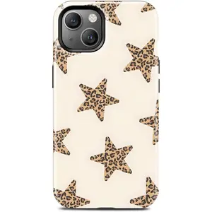 TAMUEL Stars Leopard Cheetah Print Magsafe-Compatible Silicone Phone Case for iPhone 14, Brown, Slim, Shockproof, Protective Casing for Women, Smartphone-Cellphone-Handheld Accessories
