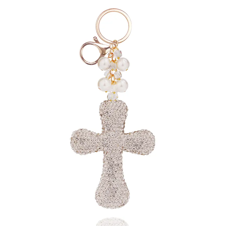 Elegant Crystal Cross Keychain Pendant, Stylish Rhinestone Multi-Function Car Interior Decoration & Purse Bag Charm, Stylish Keychain