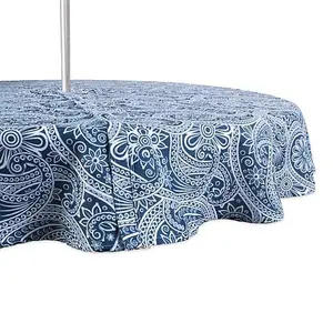 Design Imports 60" Blue Paisley Print Round Tablecloth with  Zipper