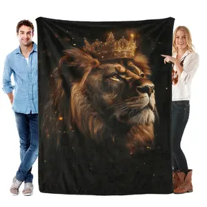King Lion With Golden Crown Flannel Throw Blanket Majestic Wildlife Print Ultra Soft Cozy Warm Blanket For Adults Men Women Sofa Bed Bedroom Living Room Home Decor Birthday Gifts Viral 2026