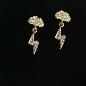 925 sterling silver 14K gold finish - cloud and lightning dangle stud earrings