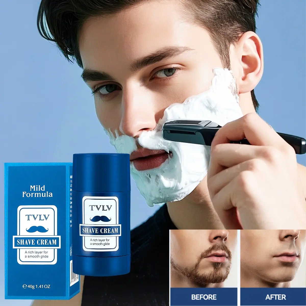 Moisturizing Shaving Cream with Montmorillonite & Sodium Hyaluronate, Rich Foam, Smooth Pain-Free Beard Care, Low Allergy, Christmas Gift for Men