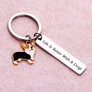 Durable Stainless Steel Corgi Enamel Keychain - "Life is Better With A Corgi" Engraved Dog Keyring Accessory for Dog Lovers