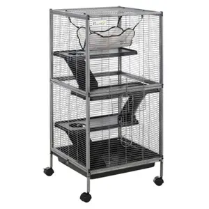 Metal Small Animal Cage Rolling Big Ferret Chinchilla Sugar Glider with Hammock Tiers Removable Tray Gray