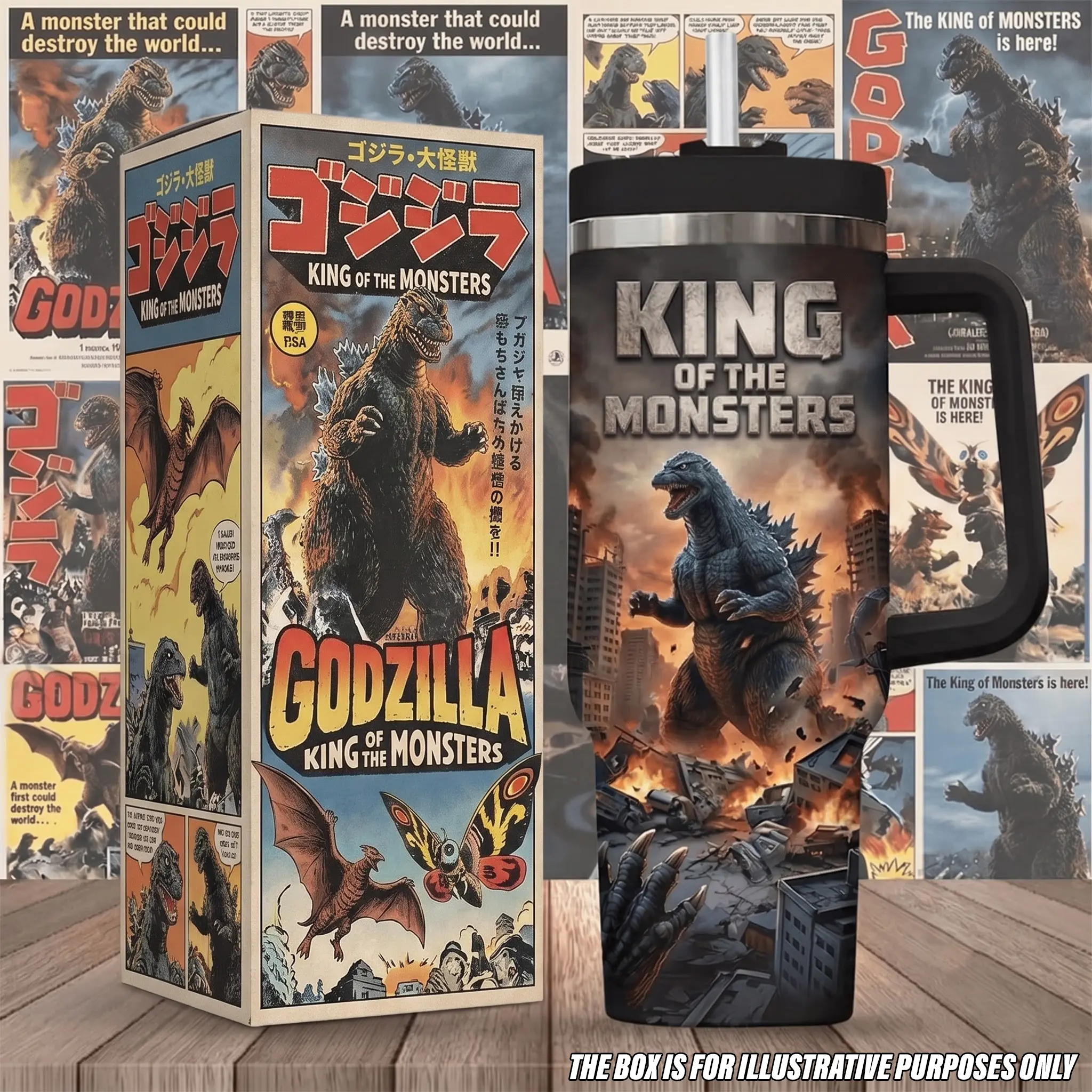 Godzilla King of the Monsters Tumbler with Handle, 40oz Insulated Stainless Steel Travel Mug Straw, Gojira Titanus Gojira Monsterverse Car Cup, Sci-Fi Film Kaiju Drinkware, Classic Movie Novel Merchandise Collectible Gojira Kaiju Fans