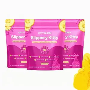Slippery Kitty Feminine Probiotic + Moisture Gummies, All-in-One Women’s Intimate Health with Slippery Elm, Supports pH Balance, Flora & Natural Moisture, Pineapple Flavor, Vegan, Non-GMO, 60 Count, Daily Feminine Wellness & Comfort Supplement