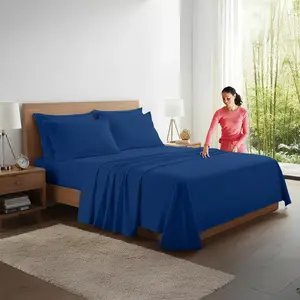 100% Organic Bamboo Viscose Sheets Set, 300 Thread Count, 3-pc Set, Luxury Cooling Sheets, Deep Pockets, Twin Size (Dark Blue)